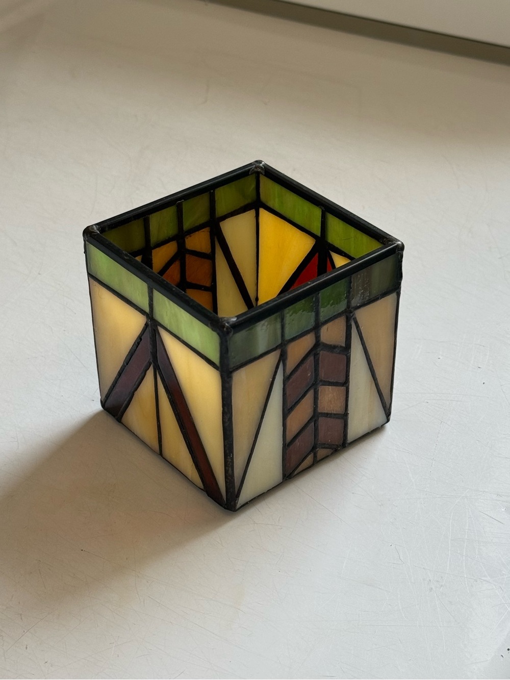 P7206 Artisan c2003 Vintage Y2K Stained Glass Votive Candle Holder by PartyLite